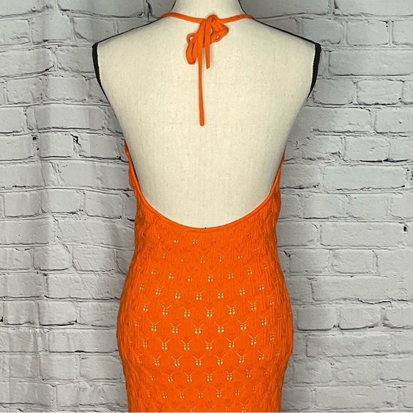 Alice & Olivia Orange Jone Pointelle Knit Sweater Halter Midi Dress Large NWT - Picture 10 of 16